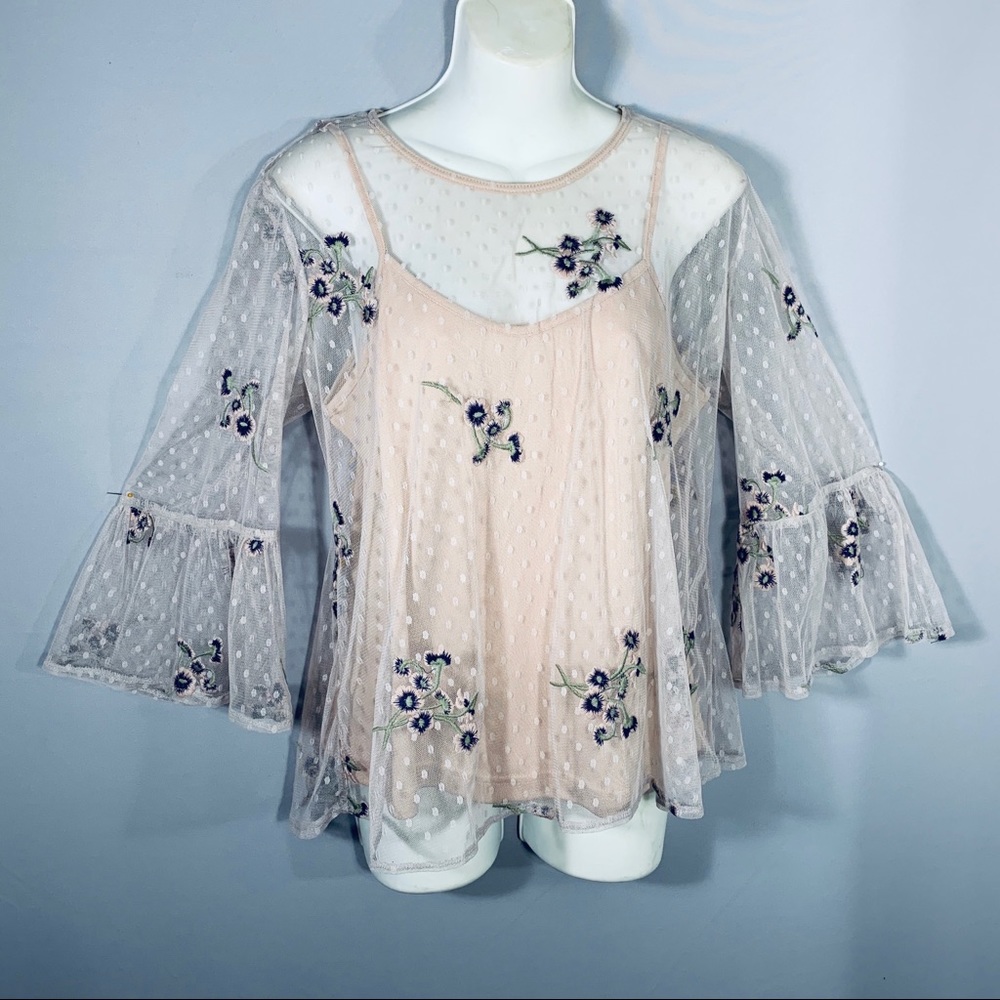 Sheer Embroidered Top with Camisole